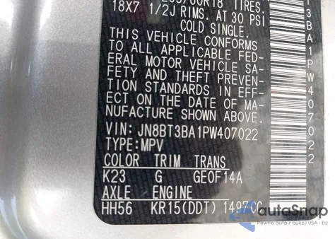 2023 Nissan Rogue Sv z USA, uszkodzony, nr VIN JN8BT3BA1PW407022